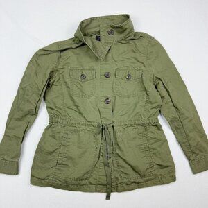 TALBOTS Utlity Jacket Army Green Linen Blend Size‎ M-Petite Womens